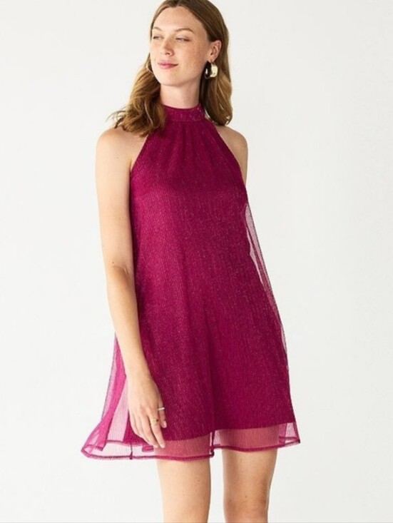 Nine West Dresses & Skirts - NINE WEST Berry Pink Mockneck Swing Trapeze Mini Dress XXL Cocktail Dressy